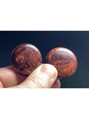Vintage Brown Marbled Mississippi Mud Bakelite Button Pierced Earrings *TESTED*